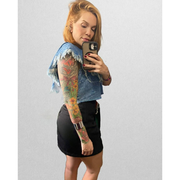 Zara Trafaluc Denimwear Frayed Ruffle Denim Crop Top XS Cotton Fringe Western - Picture 2 of 10